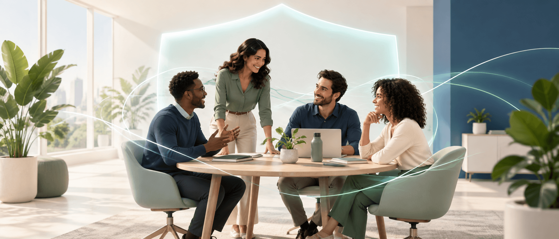 Equipe conversando sobre organização e prevenção no trabalho